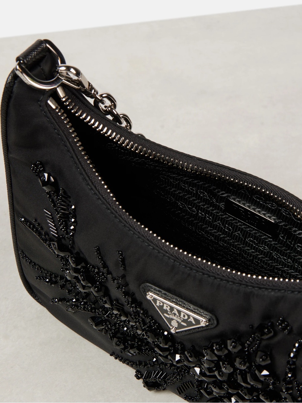 Prada Re-Edition Embellished Nylon Black Shoulder Bag - Picture 3 of 16